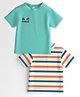 Nautinati Cotton Knit Pack Of 2 Half Sleeves Striped & Palm Trees Printed Tees - Green & Multi Colour