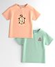 Nautinati Cotton Knit Pack Of 2 Half Sleeves Sailboat & Sea Turtle Printed Tees - Peach & Sea Green