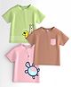Nautinati Cotton Knit Pack Of 3 Half Sleeves Sea Turtle & Bear Printed Tees - Brown Beige & Green