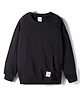 Kookie Kids Terry Knit Full Sleeves Solid Color Pullover Sweatshirt with Kangaroo Pocket & Badge Detailing - Black