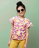 Pine Kids Cotton Knit Half Flutter Sleeves Top with Abstract Print - Multicolor