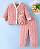 Mark & Mia Full Sleeves Winter Wear Night Suit with Cable Knit Design & Teddy Applique - Pink