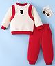 Mark & Mia Full Sleeves Cotton Winter Wear T-shirt & Lounge Pant Set With Animal Embriodery - Red