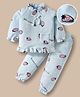Mark & Mia Full Sleeves Winter Wear Night Suit With Strawberry Print - Light Blue
