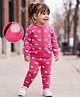 Babyoye Knit Full Sleeves Front Open Sweater Set with Polka Dot Print - Dark Pink