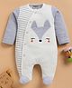 Wonderchild Full Sleeves Striped & Fox Embroidered Sleepsuit - Dull White