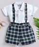 Wonderchild Interlock Woven Half Sleeves Tiger Printed Shirt & Checked Shorts With Suspender Set - White