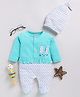 Wonderchild Full Sleeves Bunny Ear Applique Detailed & Polka Dots Printed Sleepsuit With Cap Set - Green & White