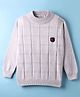 Noddy Cotton Lycra Knit Full Sleeves Checked Embroidered Tee - Ash Melange