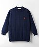 Noddy Cotton Lycra Knit Full Sleeves Checked Embroidered Tee - Navy Blue