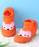Cute Walk by Babyhug Sock Shoes with Bunny & Polka Dot Design - Orange