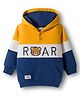 Babyhug Fleece Knit Full Sleeves Hooded Sweatshirt With Tiger Embroidery & Kangaroo Pockets - Blue & Yellow