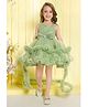 Lagorii Net Woven Sleeveless Shimmered Bow Applique Ruffle Detailed High Low Dress - Green