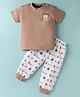 Mini Taurus Sinker Knit Half Sleeves Night Suit with Bear Print & Patch Detailing - Tan & White