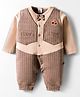 Mini Taurus Interlock Knit Full Sleeves Front Open Party Romper with Bow Applique & Pocket Detailing - Coffee Brown