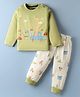 Mini Taurus Sinker Knit Full Sleeves Night Suit with Safari Theme Print - Olive Green