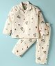 Mini Taurus Cotton Woven Full Sleeves Co-Ord Night Suit with Traveller Car Print - Offwhite