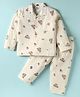 Mini Taurus Cotton Woven Full Sleeves Co-Ord Night Suit with Traveller Car Print - White