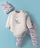 Mini Taurus Interlock Knit Full Sleeves Zebra Printed Onesie With Leggings & Cap - Cream