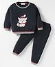 Simply Knitted Full Sleeves Pullover Sweater Set With Cat Design - Navy Blue