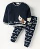 Simply Knitted Full Sleeves Sweater Set With Boat Design - Navy Blue & Yellow