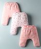 Simply Interlock Knit Full Length Floral Bird & Heart Printed Diaper Leggings Pack of 3 - Baby Pink & White