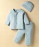 Simply Interlock Knit Full Sleeves Front Open Co-Ord Night Suit with Teddy Print & Cap - Grey