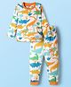 Babyhug Cotton Knit Full Sleeves Co-Ord Night Suit with Dino Print - White