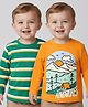 Babyoye 100% Cotton Knit Full Sleeves T-Shirts With Stripes & Adventure Text Print Pack of 2- Yellow & Dark Green