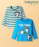 Babyoye 100% Cotton Knit Full Sleeves T-Shirts With Penguin Print & Stripes - Blue & White