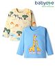 Babyoye 100% Cotton Knit Full Sleeves T-Shirts With Animal Print Pack of 2 - Light Blue & Cream