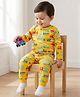 Babyhug Cotton Knit Full Sleeves Co-Ord Night Suit with Vehicle Print - Light Orange