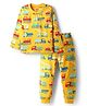 Babyhug Cotton Knit Full Sleeves Co-Ord Night Suit with Vehicle Print - Light Orange