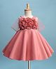 Enfance Floral Applique Detailed Knee Length Dress With Half Sleeves Inner Tee Set - Peach
