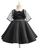 Enfance Floral Applique Detailed Knee Length Dress With Half Sleeves Inner Tee Set - Black