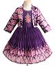 Enfance Floral Embroidered & Sequins Embellished Pleated Dress With Full Sleeves Shrug Set - Purple
