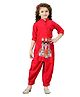 Joy-n-Jolly Woven Three Fourth Sleeves Women Embroidered Kurti & Haram Pant Set - Red