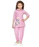 Joy-n-Jolly Woven Three Fourth Sleeves Flora Embroidered & Applique Detailed Kurti & Haram Pant Set - Pink