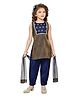 Joy-n-Jolly Woven Sleeveless Abstract Embroidered Gota Lace Embellished Kurti & Harem Pant With Dupatta Set - Blue