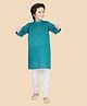 ETHNIKS NEURON Cotton Silk Woven Full Sleeves Ethnic Motif Printed Kurta Pyjama Set - Sea Green