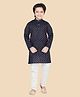 ETHNIKS NEURON Cotton Silk Woven Full Sleeves Ethnic Motif Printed Kurta Pyjama Set - Navy Blue