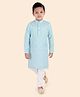 ETHNIKS NEURON Pure Cotton Silk Woven Full Sleeves Striped Kurta Pyjama Set - Blue