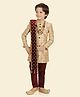 ETHNIKS NEURON Cotton Blend Woven Full Sleeves Ethnic Motif Foil Printed Kurta Pyjama With Dupatta & Mala Set - Brown