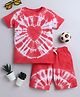 Polka Tots Cotton Knit Half Sleeves Tie Dye Tee With Coordinating Shorts Set - Pink
