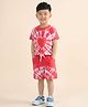 Polka Tots Cotton Knit Half Sleeves Tie Dye Tee With Coordinating Shorts Set - Pink