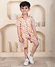 Polka Tots Cotton Woven Half Sleeves Abstract Printed Shirt With Coordinating Shorts Set - Multi Colour