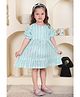 Polka Tots Cotton Woven Half Puffed Sleeves Abstract Printed Dress With Headband - Green