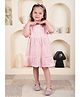 Polka Tots Cotton Woven Half Puffed Sleeves Chervon Printed Dress With Headband - Peach