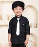 Polka Tots Cotton Woven Full Sleeves Textured Shirt With Tie - Black