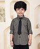 Polka Tots Cotton Woven Full Sleeves Textured Shirt With Tie - Green